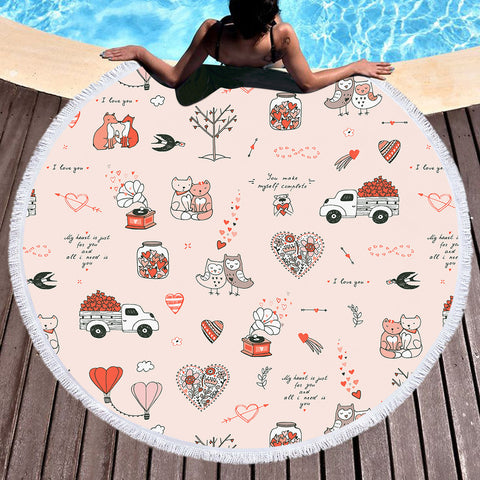 Image of Cute Little Love Gifts Pink Theme SWST5499 Round Beach Towel