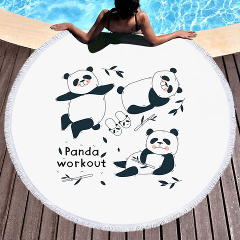 Image of Cute Panda Work Out SWST5500 Round Beach Towel