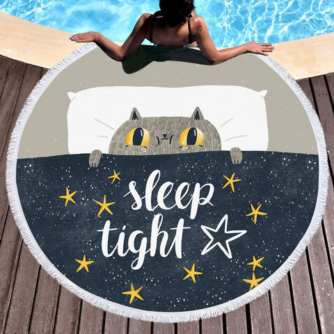 Image of Cute Grey Cat Sleep Tight SWST5501 Round Beach Towel