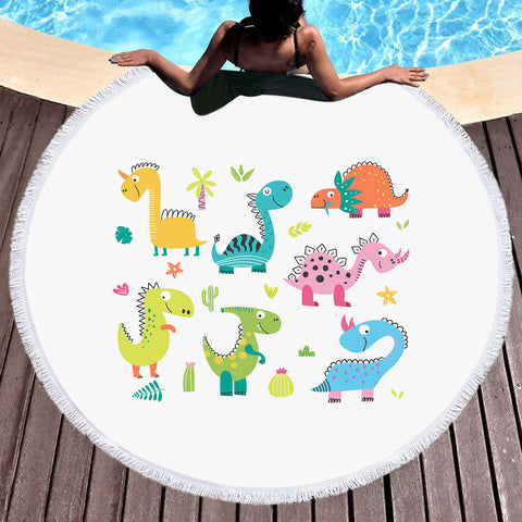 Image of Cute Colorful Dinosaurs SWST5502 Round Beach Towel