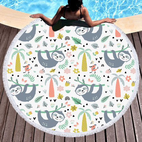 Image of Cute Sloth Colorful Theme SWST5503 Round Beach Towel
