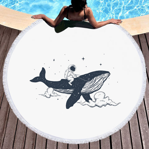 Image of Astronaut Riding Big Whale SWST5504 Round Beach Towel