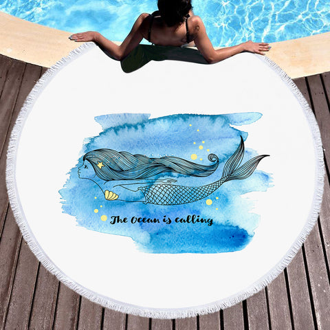 Image of Mermaid The Ocean Is Calling SWST5505 Round Beach Towel