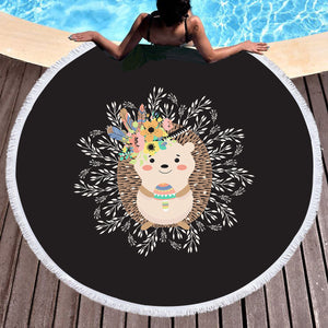 Cute Floral Pastel Hedgehog SWST5597 Round Beach Towel