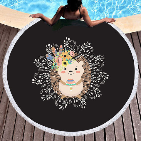 Image of Cute Floral Pastel Hedgehog SWST5597 Round Beach Towel