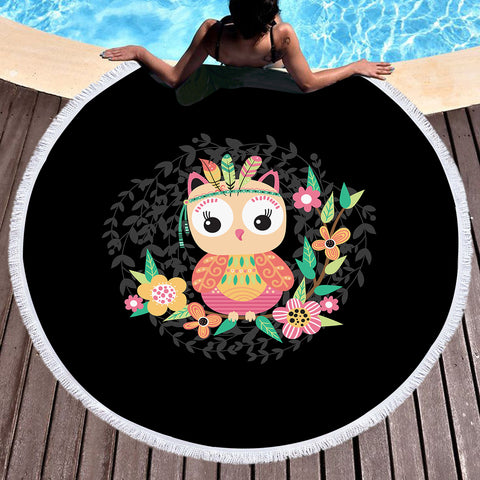 Image of Cute Floral Pastel Owl SWST5598 Round Beach Towel