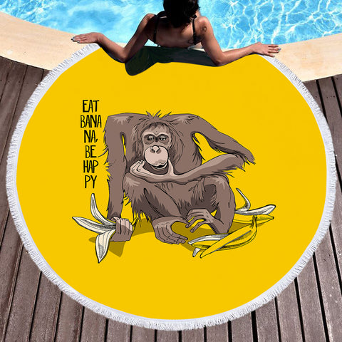 Image of Eat Banana & Be Happy - Monkey Yellow Theme SWST5600 Round Beach Towel