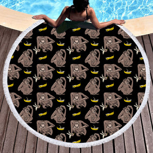 Multi Monkeys & Bananas Black Theme SWST5601 Round Beach Towel