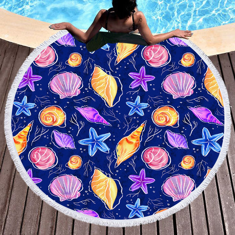 Image of Submarine Creatures White Line SWST5602 Round Beach Towel