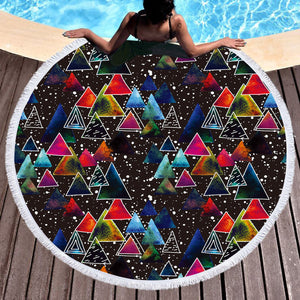 Multi Galaxy Triangles White Outline SWST5605 Round Beach Towel