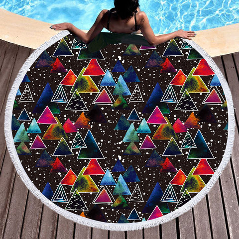 Image of Multi Galaxy Triangles White Outline SWST5605 Round Beach Towel