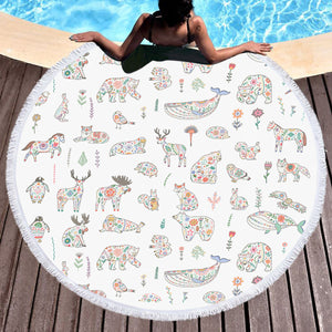 Collection Of Pastel Mandala Animals SWST5609 Round Beach Towel