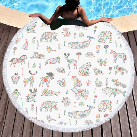 Image of Collection Of Pastel Mandala Animals SWST5609 Round Beach Towel