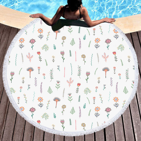 Image of Vintage Flowers White Theme SWST5610 Round Beach Towel