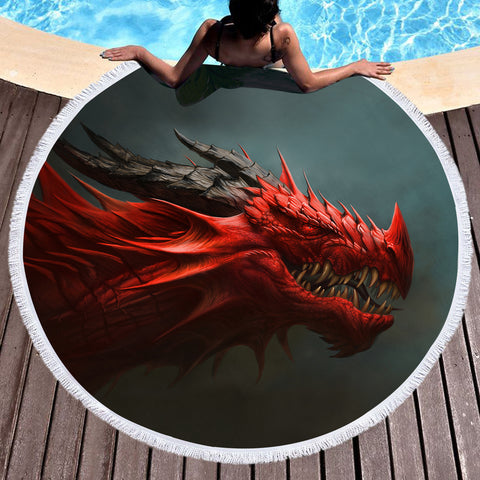 Image of Big Angry Bred Dragon SWST5616 Round Beach Towel