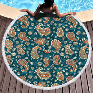 Vintage Brown & Green Bandana Pattern SWST5617 Round Beach Towel