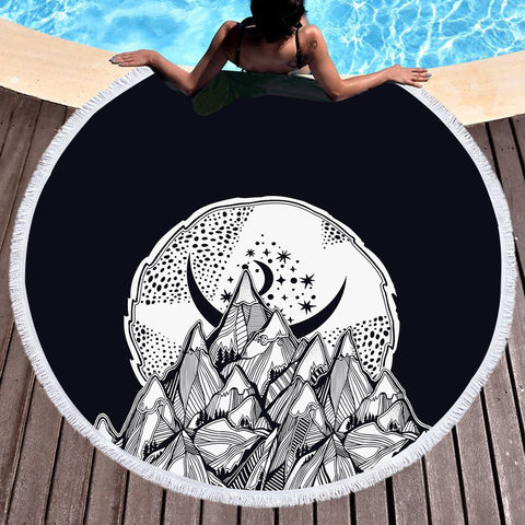Image of B&W Sunset Forest & Mountain SWST5618 Round Beach Towel