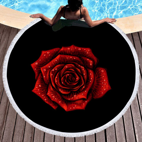 Image of Dark Rose Black Theme SWST5619 Round Beach Towel