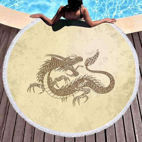 Image of Asian Dragon Earth Tone SWST5623 Round Beach Towel