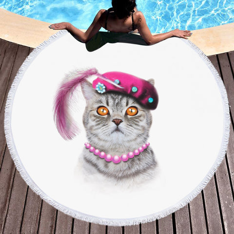 Image of Female Artist Cat SWST5627 Round Beach Towel