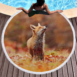 Real Little Fox In The Forest SWST6107 Round Beach Towel