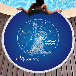 Aquarius Sign Blue Theme SWST6108 Round Beach Towel