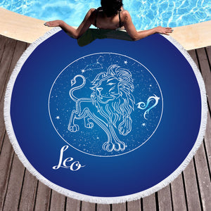 Leo Sign Blue Theme SWST6110 Round Beach Towel