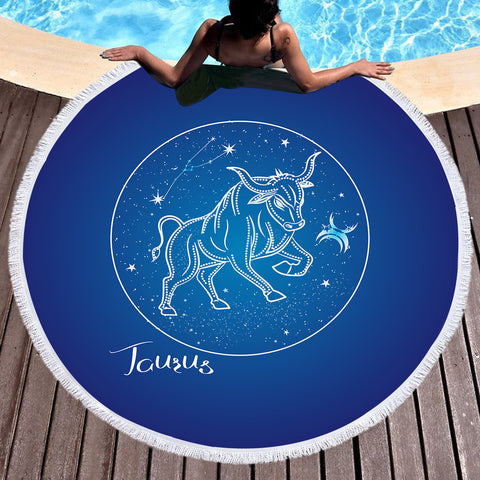 Image of Taurus Sign Blue Theme SWST6112 Round Beach Towel