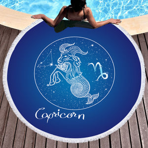 Capricorn Sign Blue Theme SWST6113 Round Beach Towel