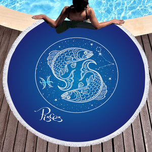 Pisces Sign Blue Theme SWST6115 Round Beach Towel