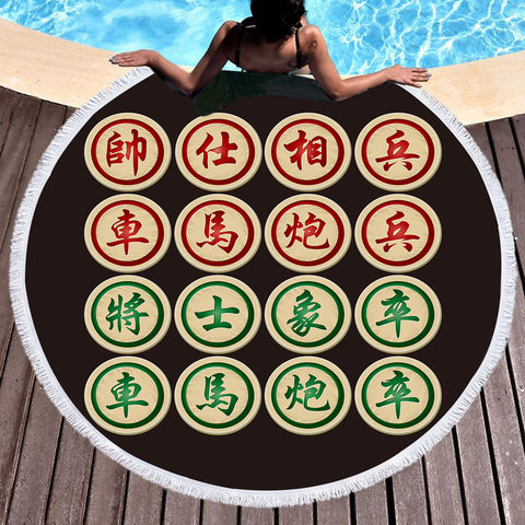 Image of Chiness Check Xiangqi Black Theme SWST6116 Round Beach Towel