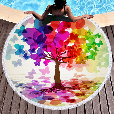 Image of Colorful Butterfly Pattern Tree SWST6118 Round Beach Towel