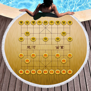Chinese Chess Xiangqi Wood Theme SWST6119 Round Beach Towel