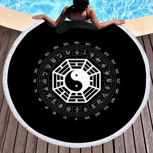 B&W Yin Yang Zodiac Sign SWST6120 Round Beach Towel