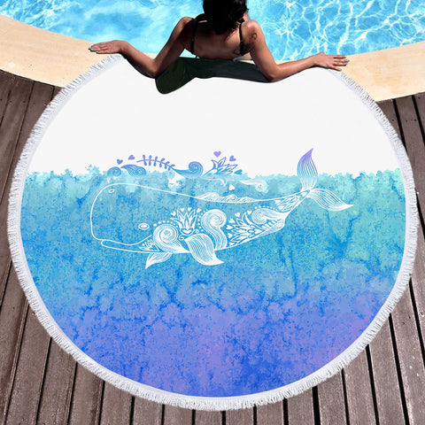 Image of Light Blue Mandala Fishing Theme SWST6124 Round Beach Towel
