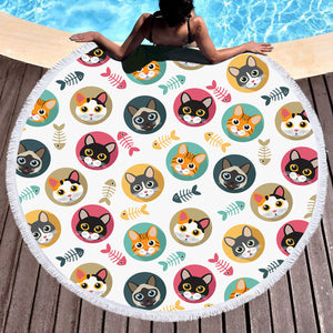 Collection Of Colorful Cute Cat Faces SWST6126 Round Beach Towel