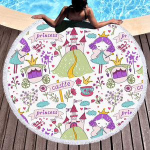 Colorful Cute Princess Kids Drawing SWST6127 Round Beach Towel