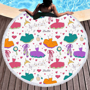 Colorful Ballet Dress & Heart SWST6128 Round Beach Towel