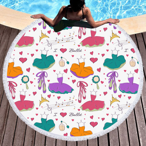 Image of Colorful Ballet Dress & Heart SWST6128 Round Beach Towel