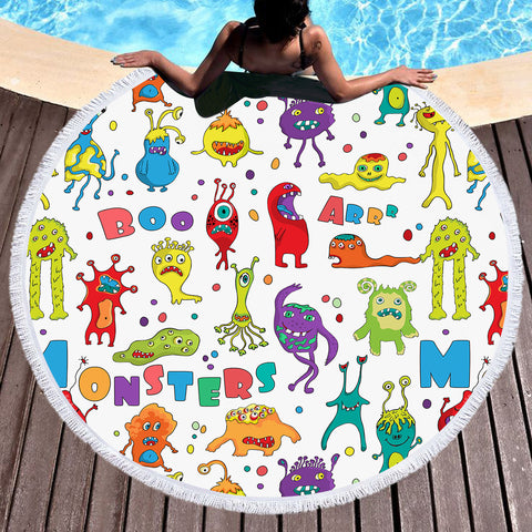 Image of Colorful Funny Boo Monster Collection SWST6129 Round Beach Towel