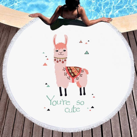 Image of You Are So Cute - Pink Llama SWST6130 Round Beach Towel