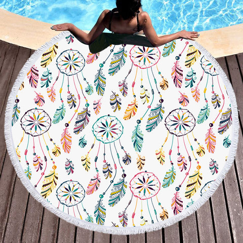 Image of Dreamcatcher Collection White Theme SWST6131 Round Beach Towel