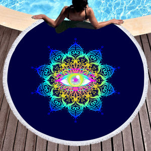 Colorful Magical Eye Dark Blue Theme SWST6132 Round Beach Towel