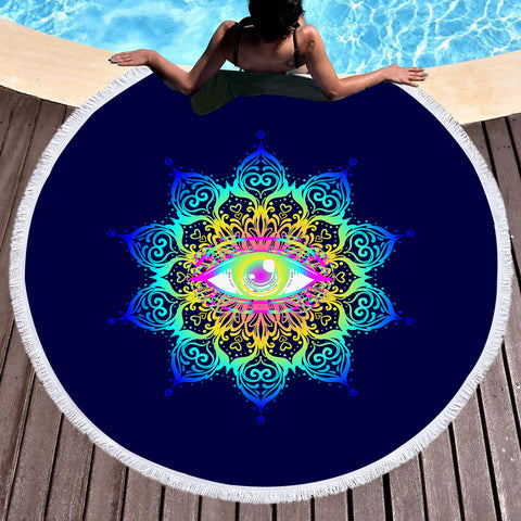 Image of Colorful Magical Eye Dark Blue Theme SWST6132 Round Beach Towel