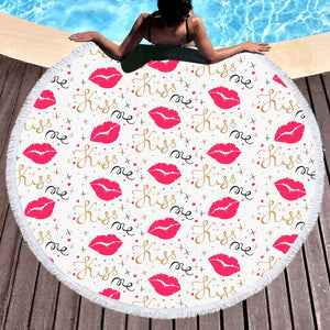 Kiss Me Pink Lips SWST6134 Round Beach Towel