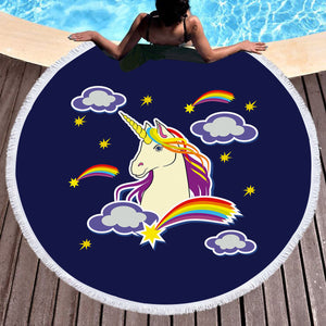 Beautiful Unicorn Illustration Dark Blue Theme SWST6135 Round Beach Towel