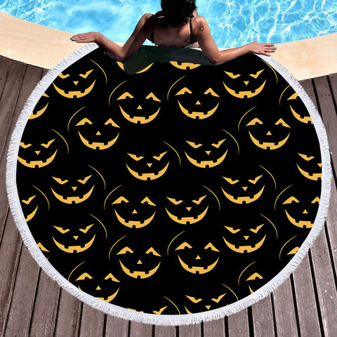 Image of Halloween Pumpskin Black Theme SWST6201 Round Beach Towel