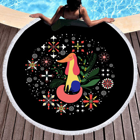 Image of Snowflakes Royal Dog SWST6202 Round Beach Towel