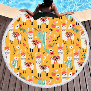 White Llama & Cactus Collection SWST6207 Round Beach Towel