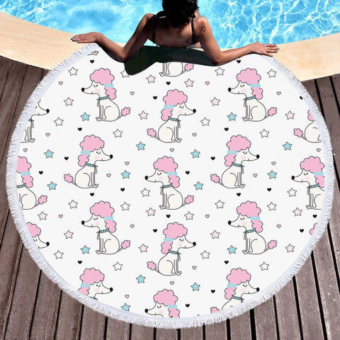 Image of Tiny Royal Dog Collection Pink & White Theme SWST6209 Round Beach Towel